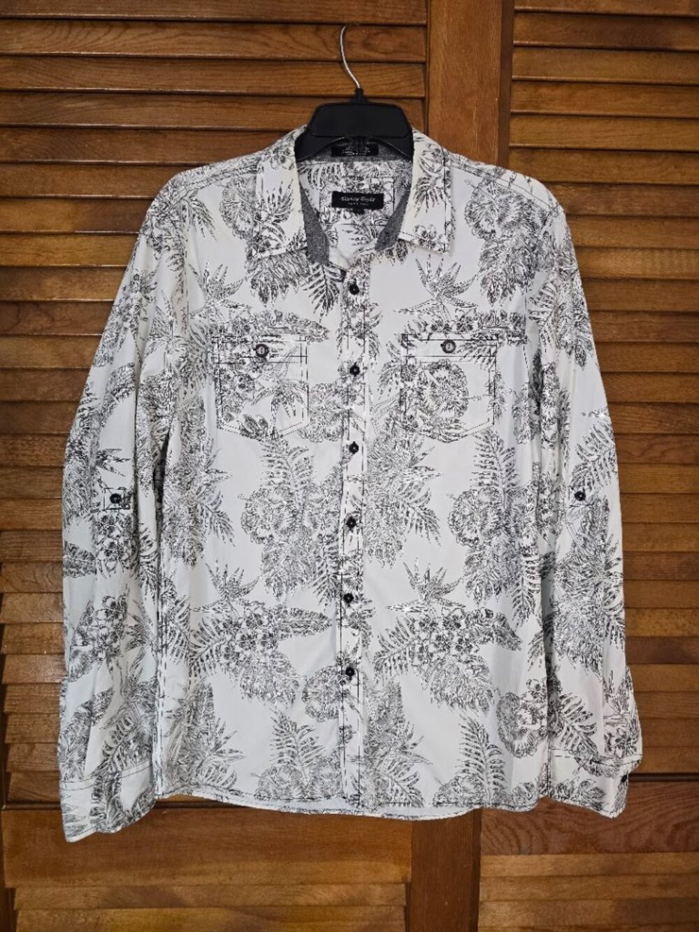 Eighty Eight Platinum Mens L Tropical Floral Roll Tab Button Up Shirt